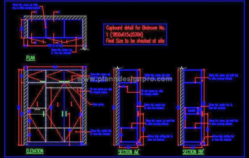 6' Wardrobe CAD- Complete Layout with Partitions and Drawers